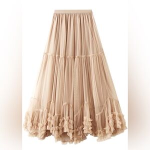 Elegant Tulle Maxi Skirt- Champagne